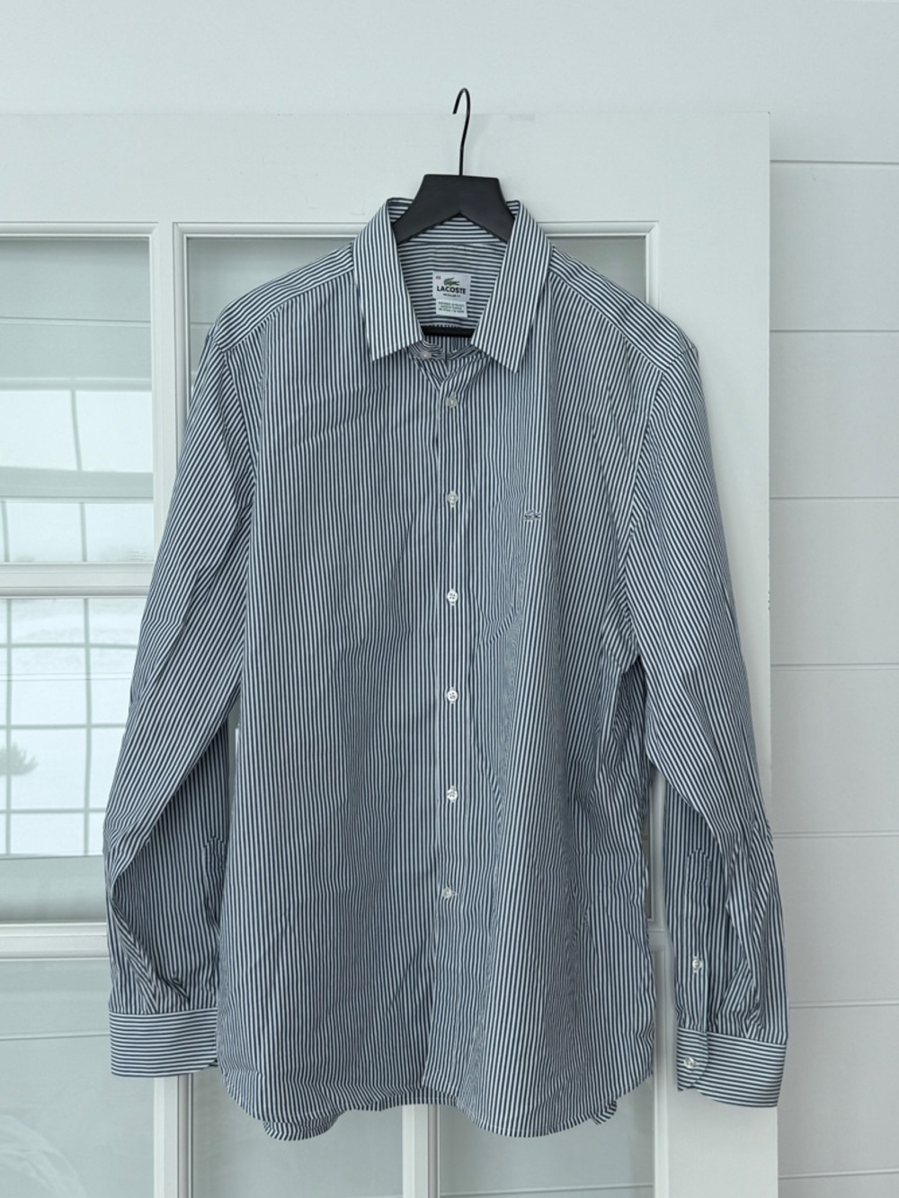 Lacoste Blue Pinstripe Dress Shirt - Classic Long Sleeve Cotton